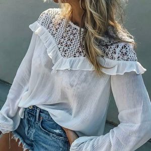 White Patchwork Lace Long Sleeve Top NEW